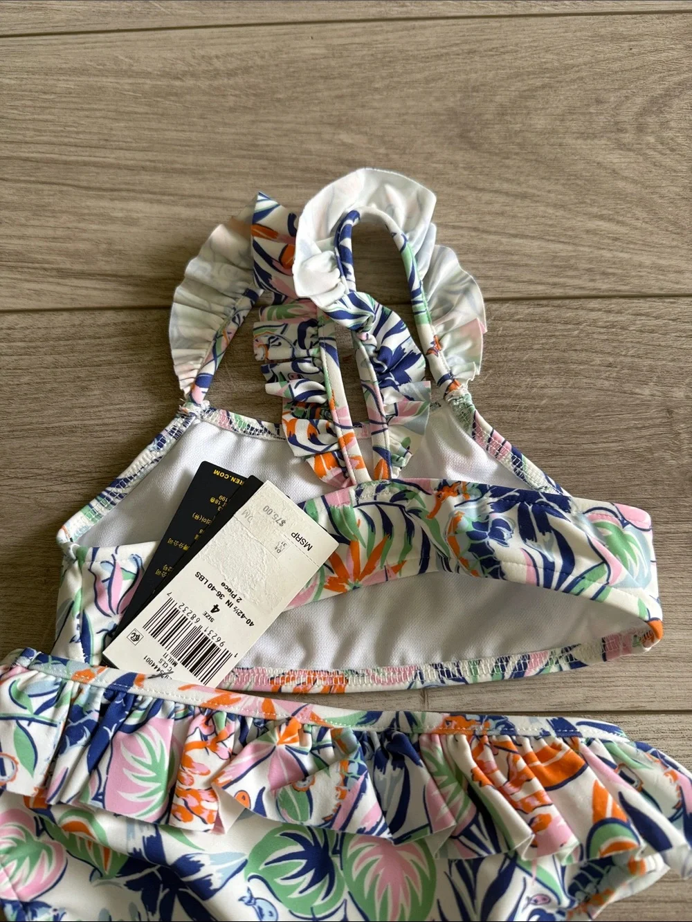 Polo by Ralph Lauren Girls' Tropical-Print Two-Piece Swimsuit Ruffle size 4 New
